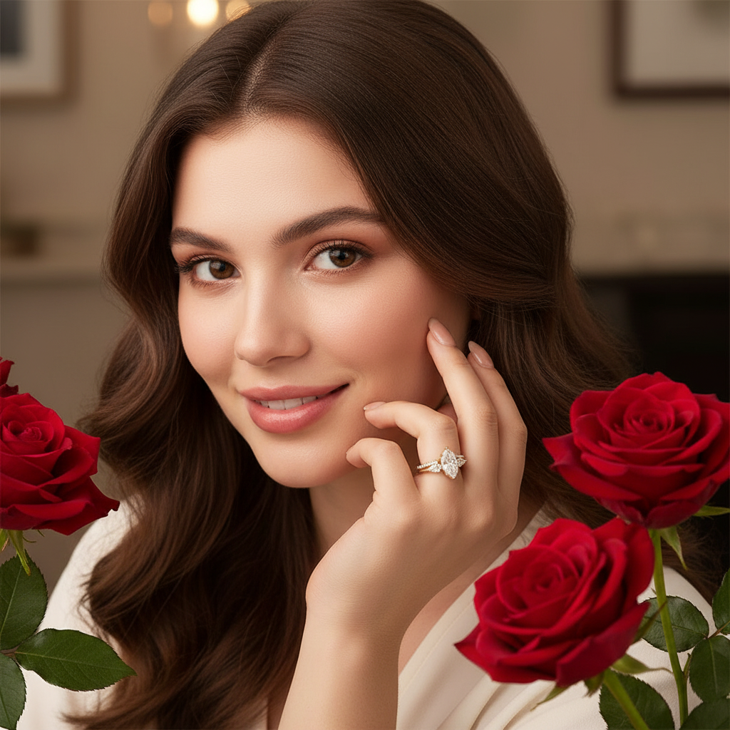 Certified 4CT Marquise Cut Moissanite Diamond Engagement Ring