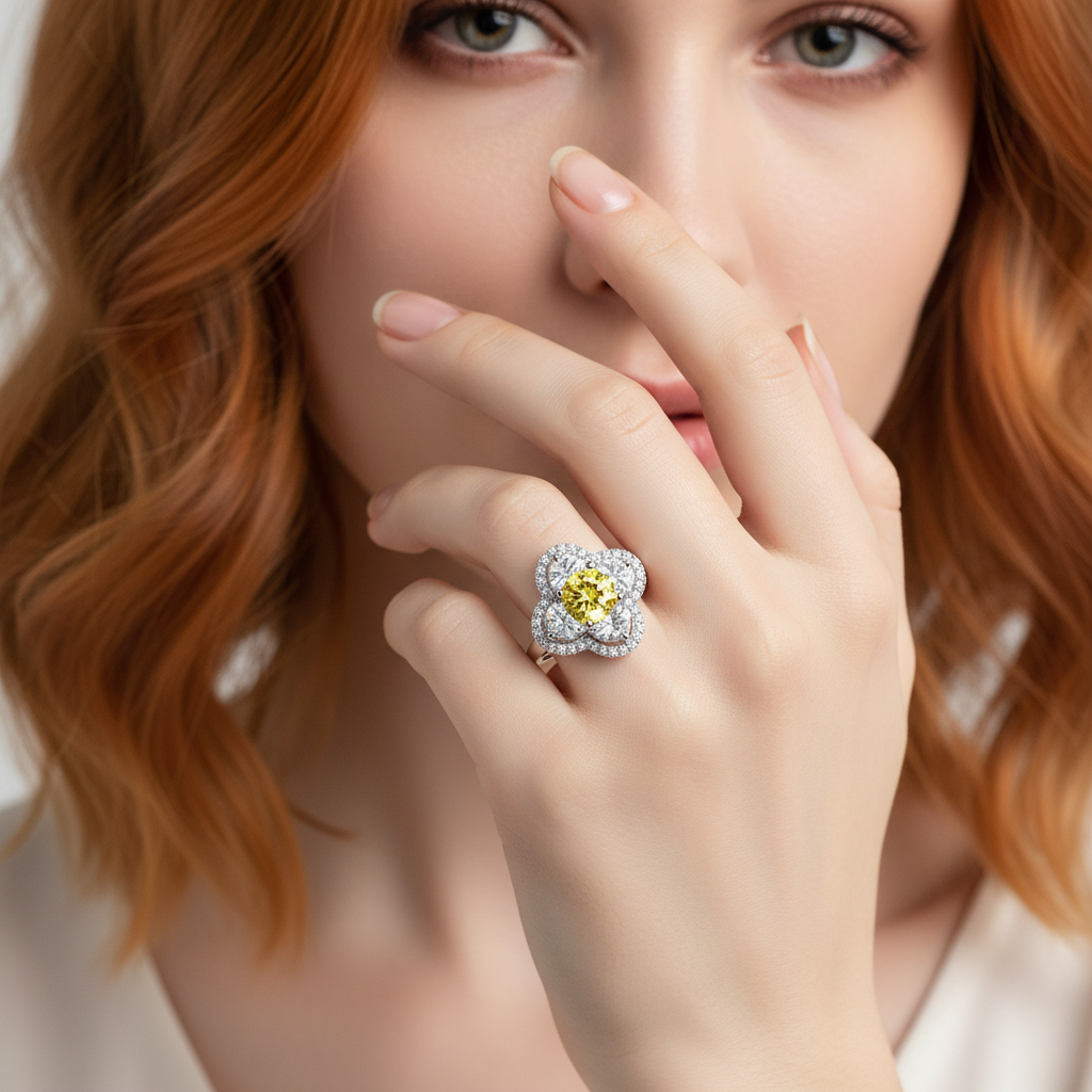 FIRERING 1 Moissanite Clover Ring with Certificate