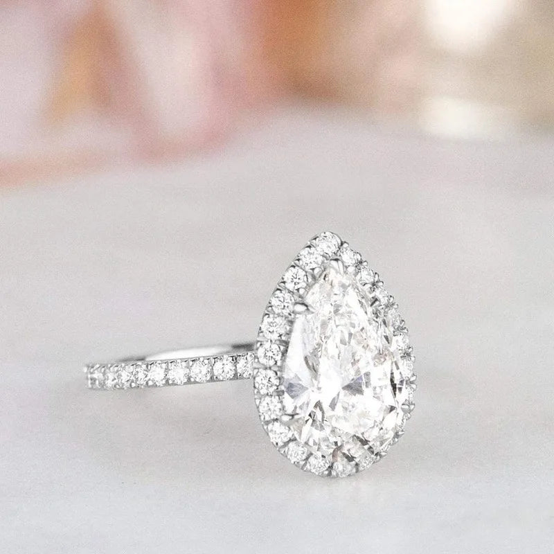 Teardrop Halo Bridal Ring Set — 925 Sterling Silver & Cubic Zirconia