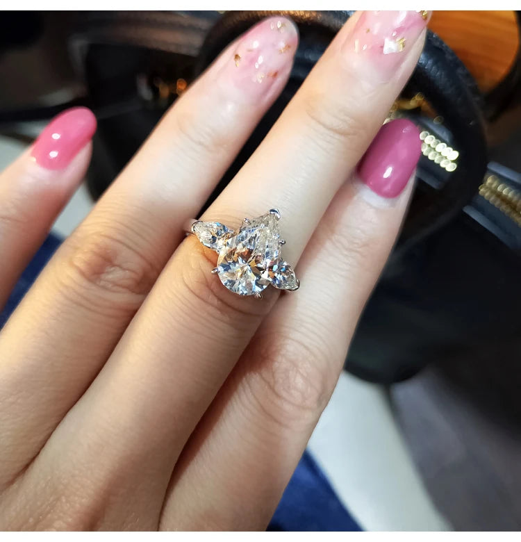 Huitan Luxury Crystal Water Drop CZ Rings Women