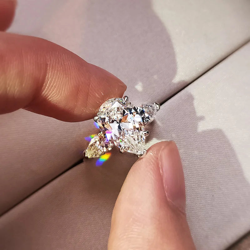 Huitan Luxury Crystal Water Drop CZ Rings Women