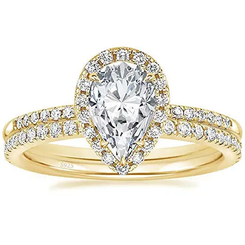 Teardrop Halo Bridal Ring Set — 925 Sterling Silver & Cubic Zirconia