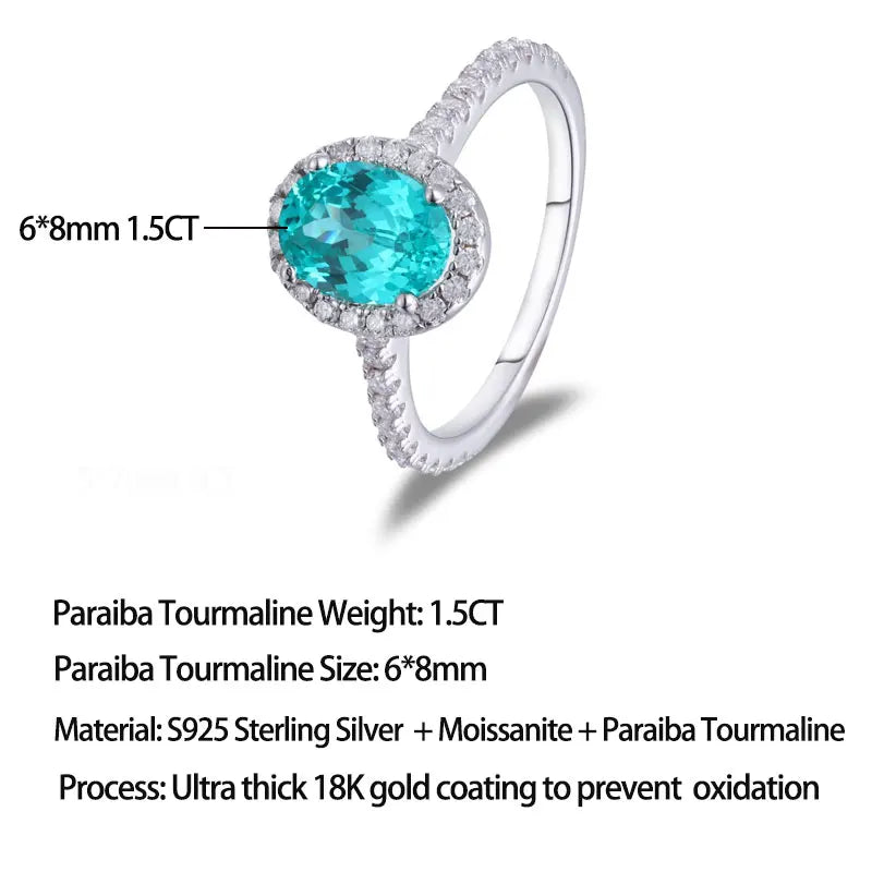 1.5CT Oval Paraiba Moissanite Engagement Ring | 925 Sterling Silver Halo Bridal Band