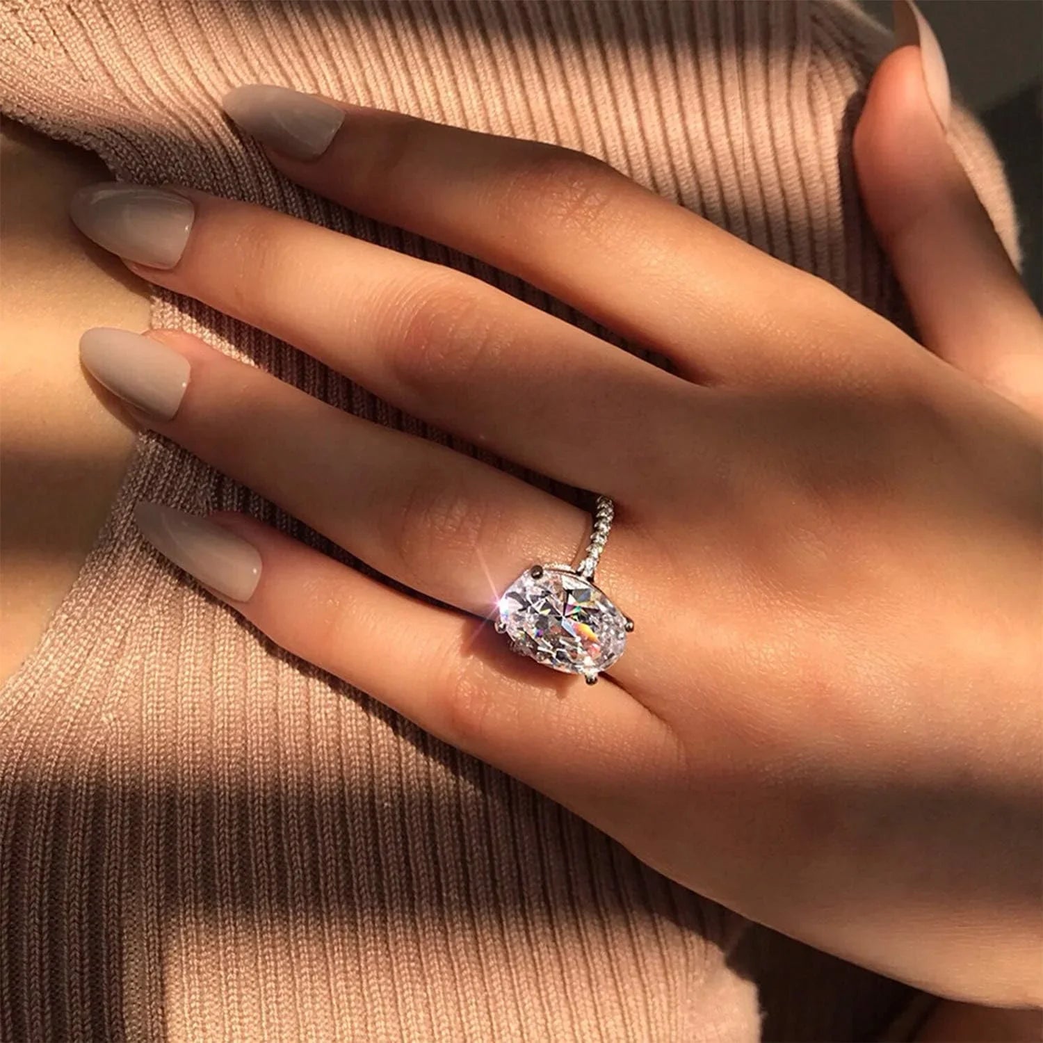 Oval Cut Full Moissanite Engagement Ring for Women