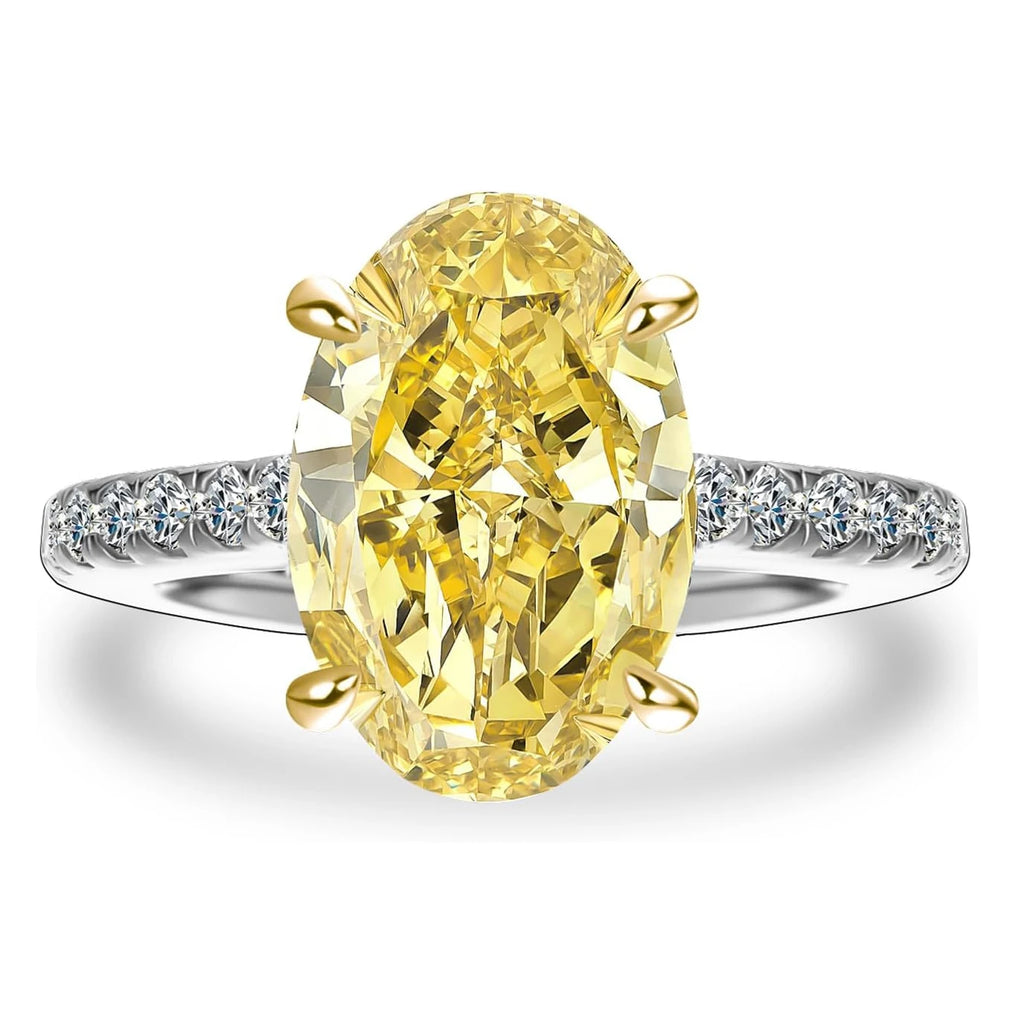 Oval Yellow High Carbon Diamond Ring in Sterling Silver