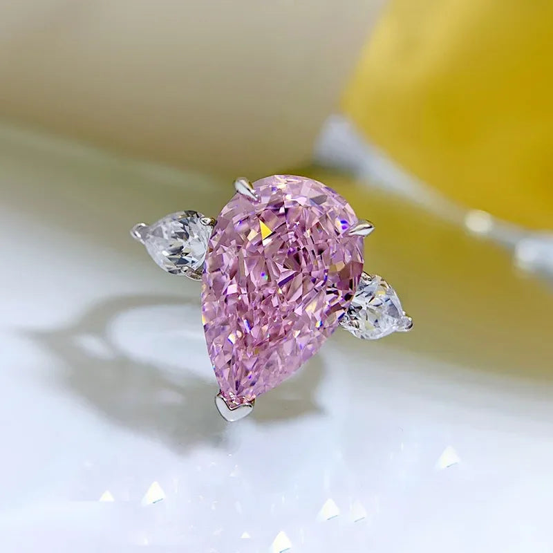 Water Drop Lab Pink Moissanite Diamond Ring