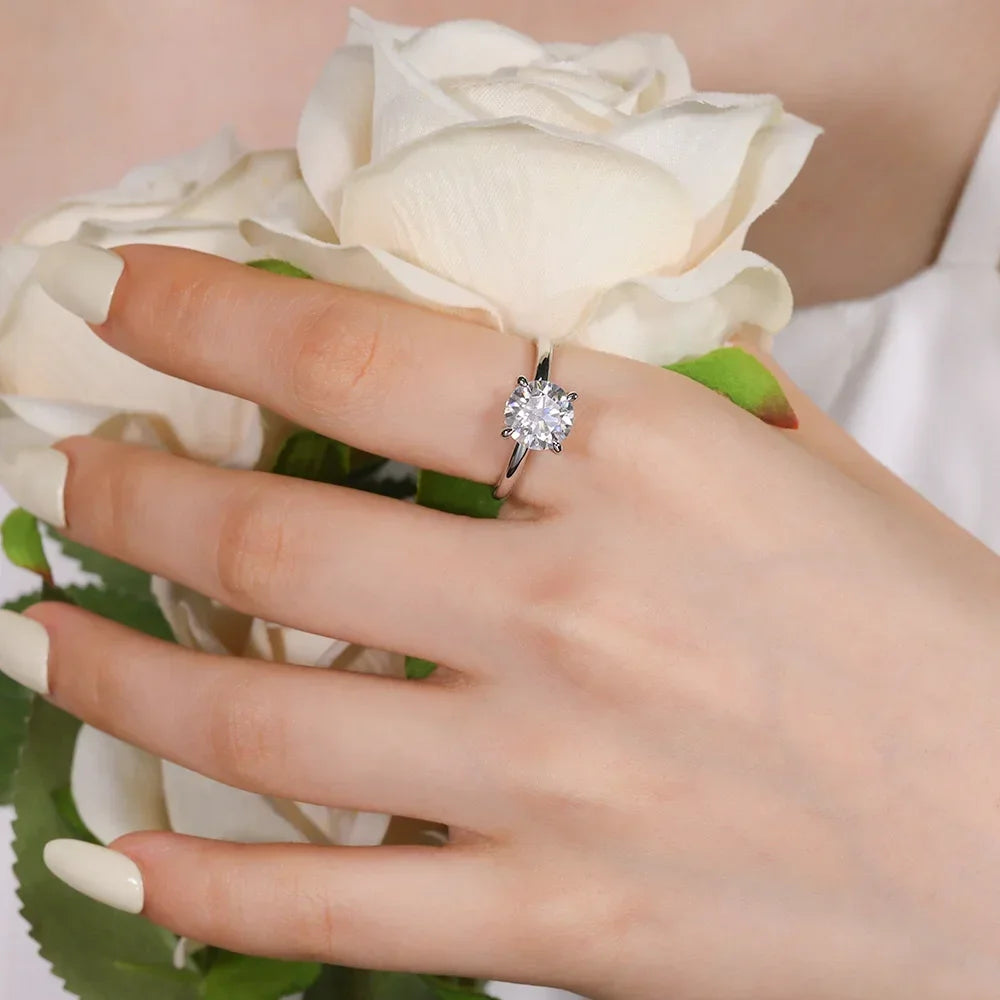 Lumilux Round Moissanite Solitaire Ring | 2CT D Color VVS1 | 925 Sterling Silver | GRA Certified