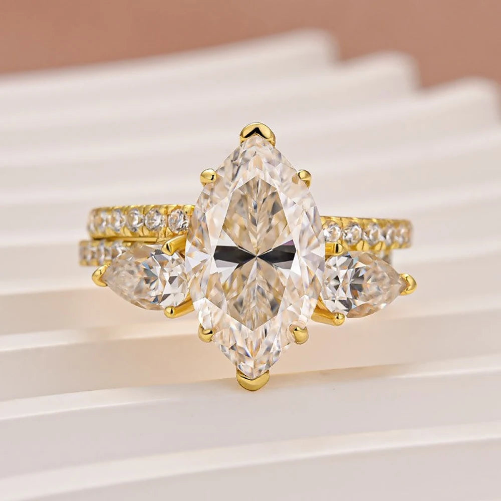 Certified 4CT Marquise Cut Moissanite Diamond Engagement Ring