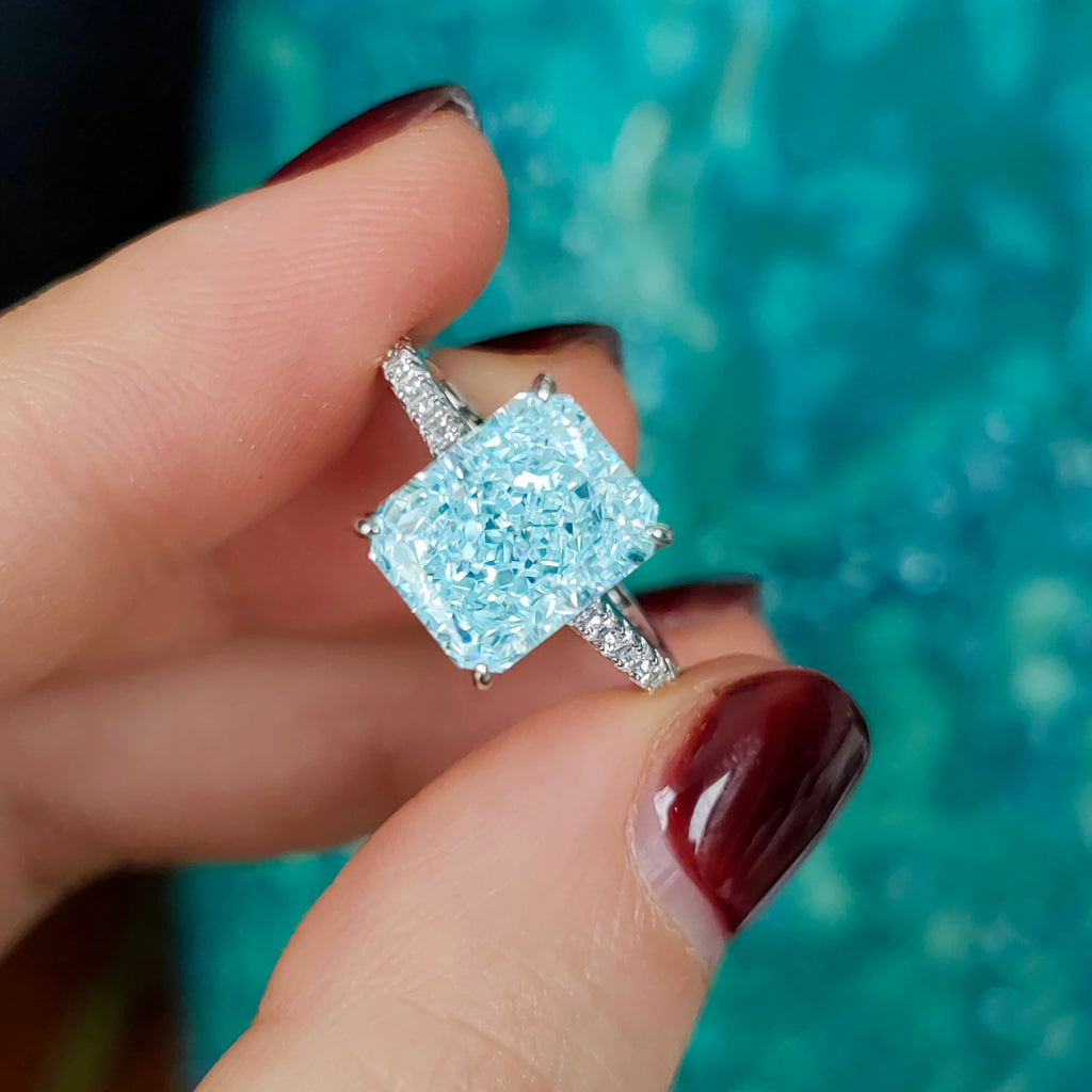Ice Blue Zircon Cocktail Ring | 925 Sterling Silver | Emerald Cut Fine Jewelry