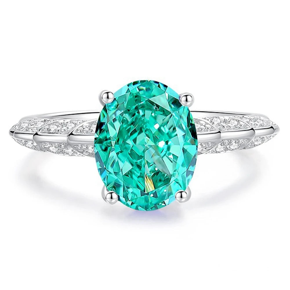 Paraiba Tourmaline & High Carbon Diamond Eternity Ring | 925 Sterling Silver | Fine Bridal Jewelry