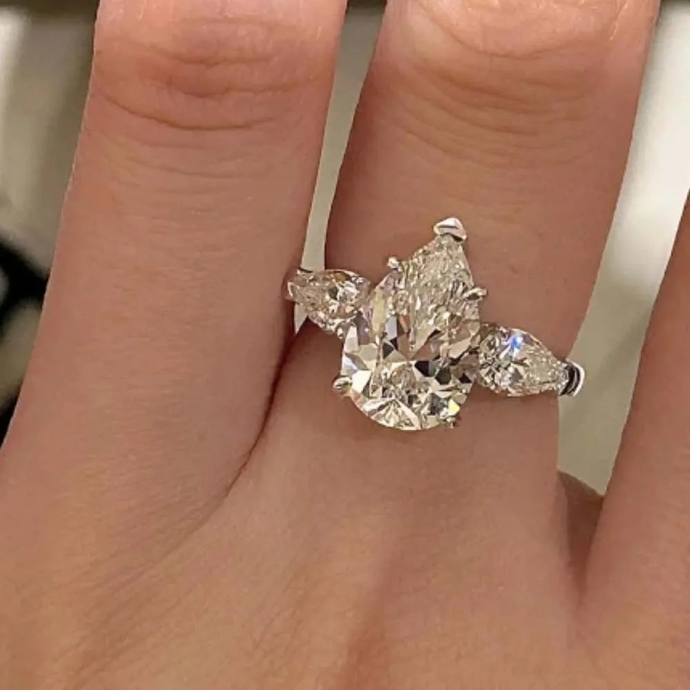 1-5CT Pear Cut Miossanite Ring Certified 925