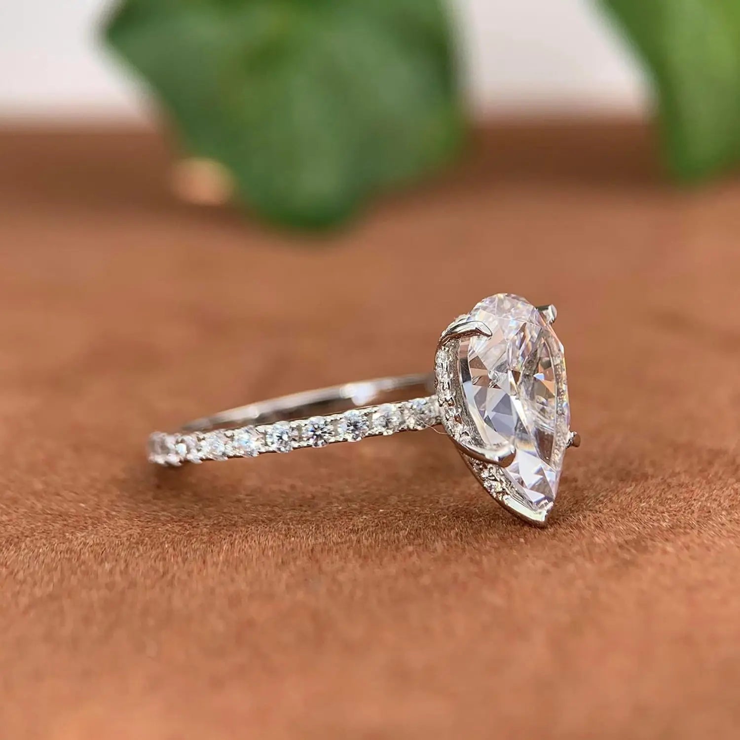 Super Sparkling Pear shaped Moissanite ring