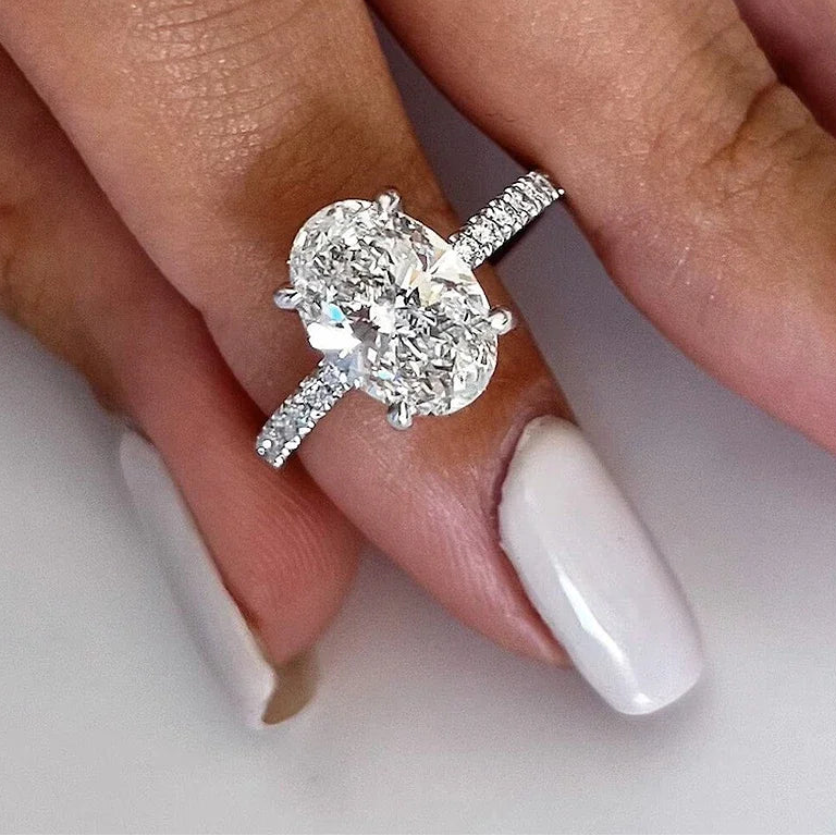 Oval Cut Full Moissanite Engagement Ring for Women