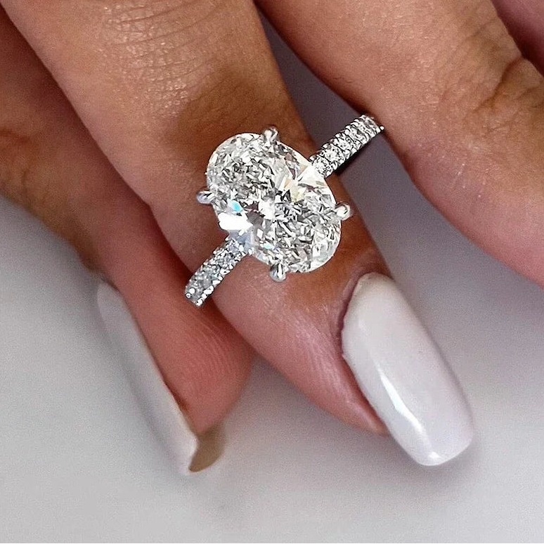 Oval Cut Full Moissanite Engagement Ring for Women