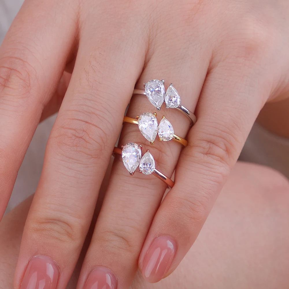 Toi et Moi Double Pear Cut Moissanite Ring | 1.5ct | 925 Silver & 18K Gold Plated