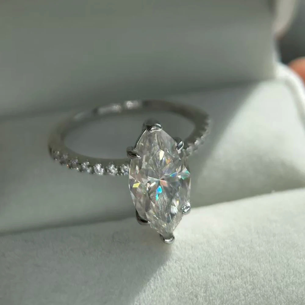 Certified 4CT Marquise Cut Moissanite Diamond Engagement Ring