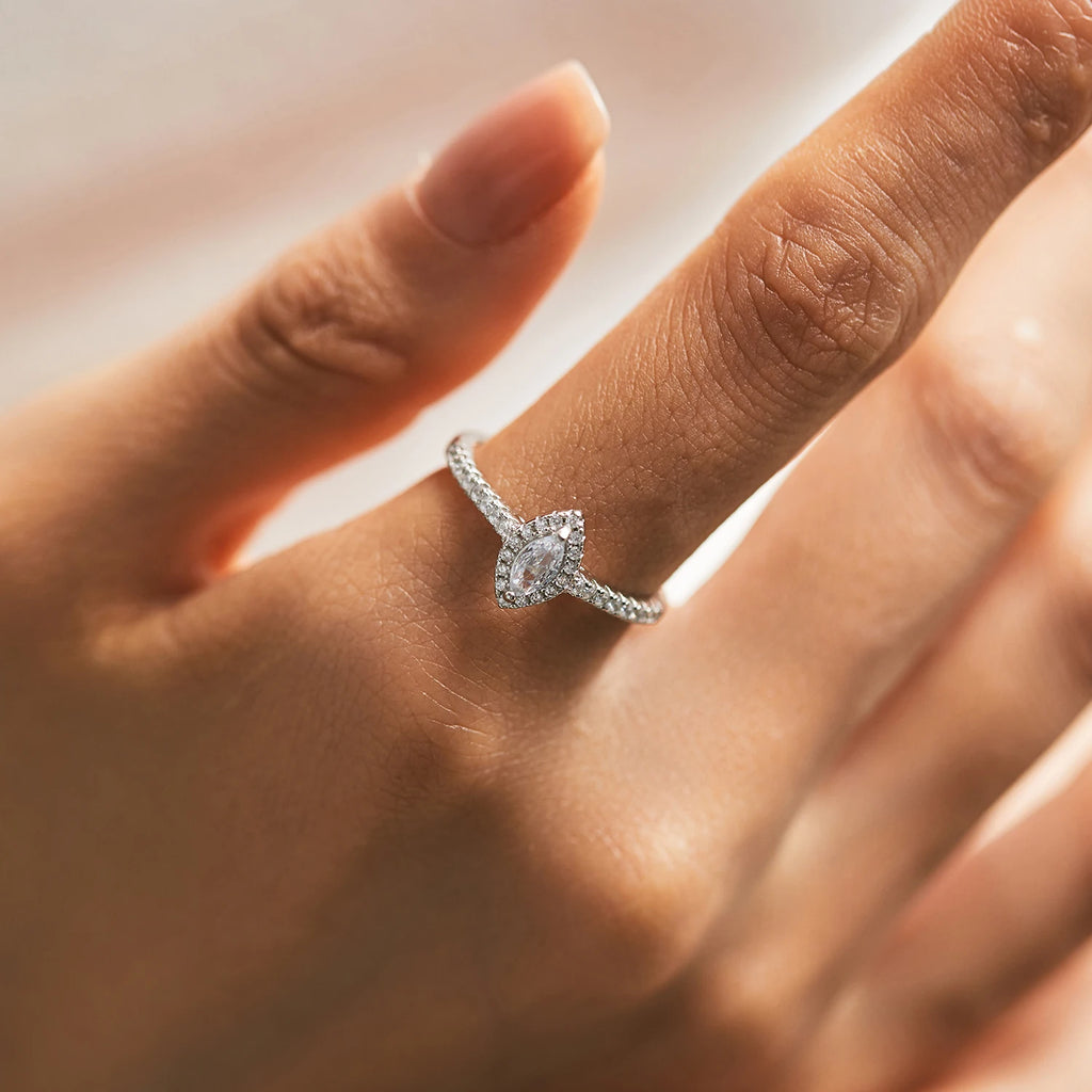 Lumilux Marquise Zircon Solitaire Ring — 925 Sterling Silver | CMA Certified | Wedding & Engagement