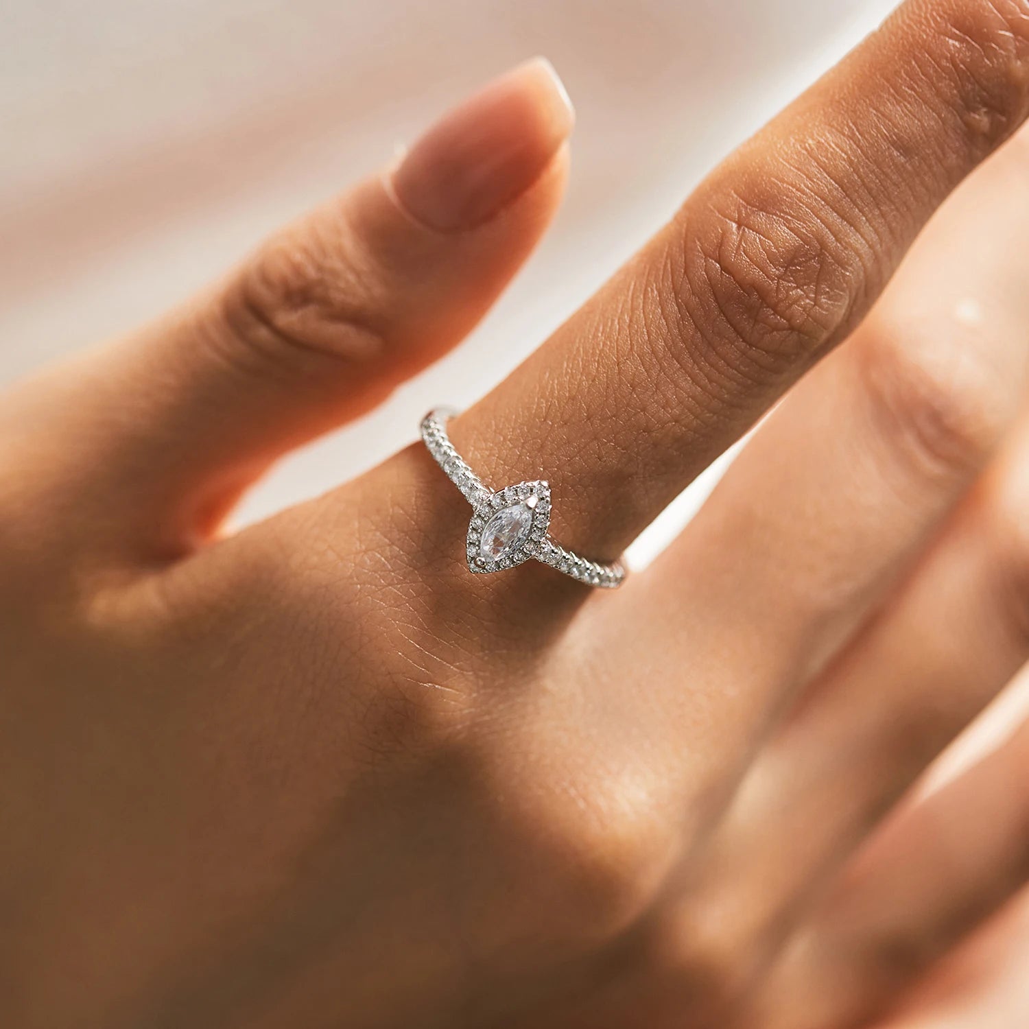 Lumilux Marquise Zircon Solitaire Ring — 925 Sterling Silver | CMA Certified | Wedding & Engagement