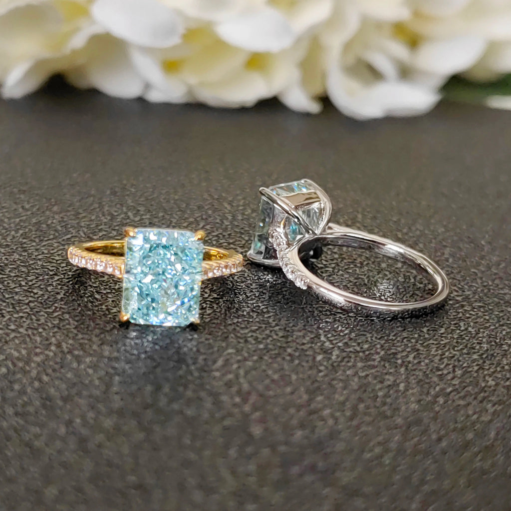 Ice Blue Zircon Cocktail Ring | 925 Sterling Silver | Emerald Cut Fine Jewelry