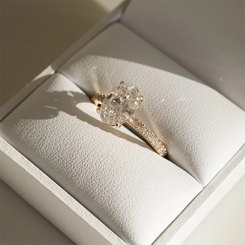 Minimalist 1-3ct Oval Cut Moissanite Half Eternity Engagement Ring