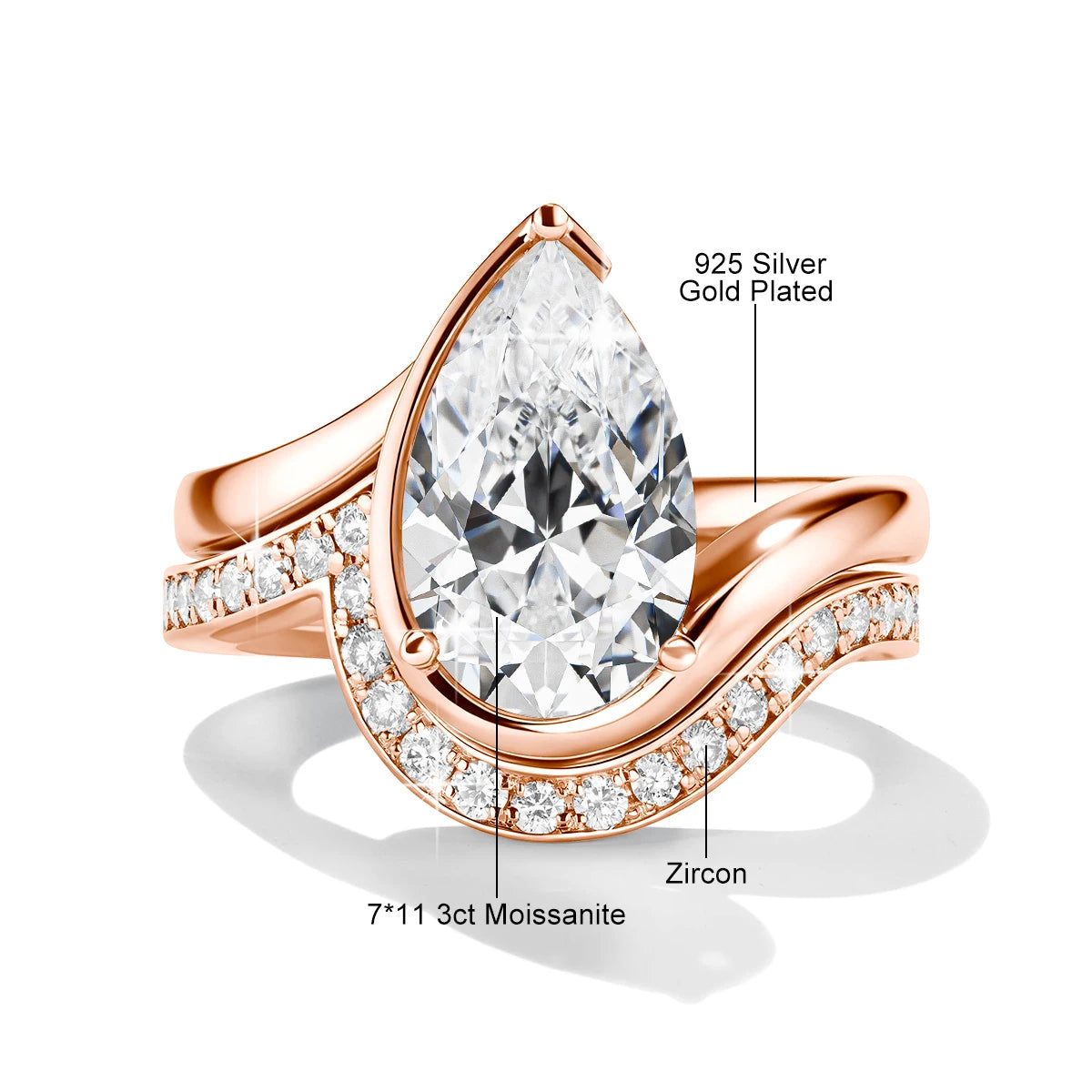 Pear Cut Moissanite Ring Set Bride 100% 925