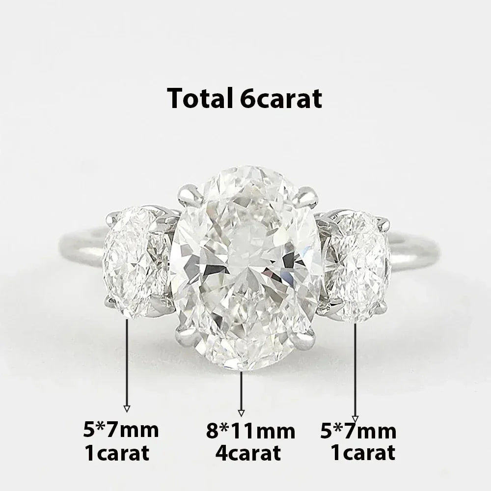 Oval Cut Three-Stone Moissanite Engagement Ring | 925 Sterling Silver | GRA Certified