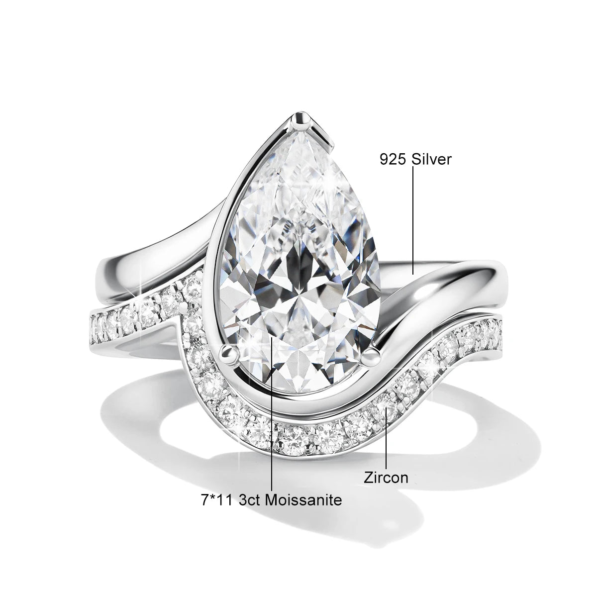 Pear Cut Moissanite Ring Set Bride 100% 925