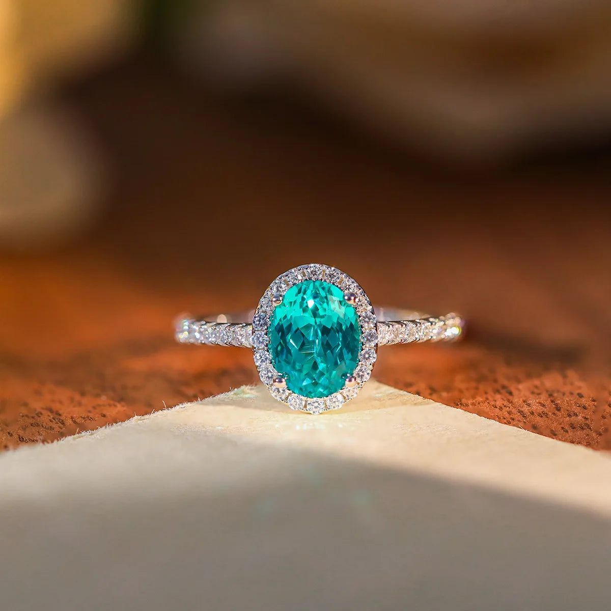1.5CT Oval Paraiba Moissanite Engagement Ring | 925 Sterling Silver Halo Bridal Band