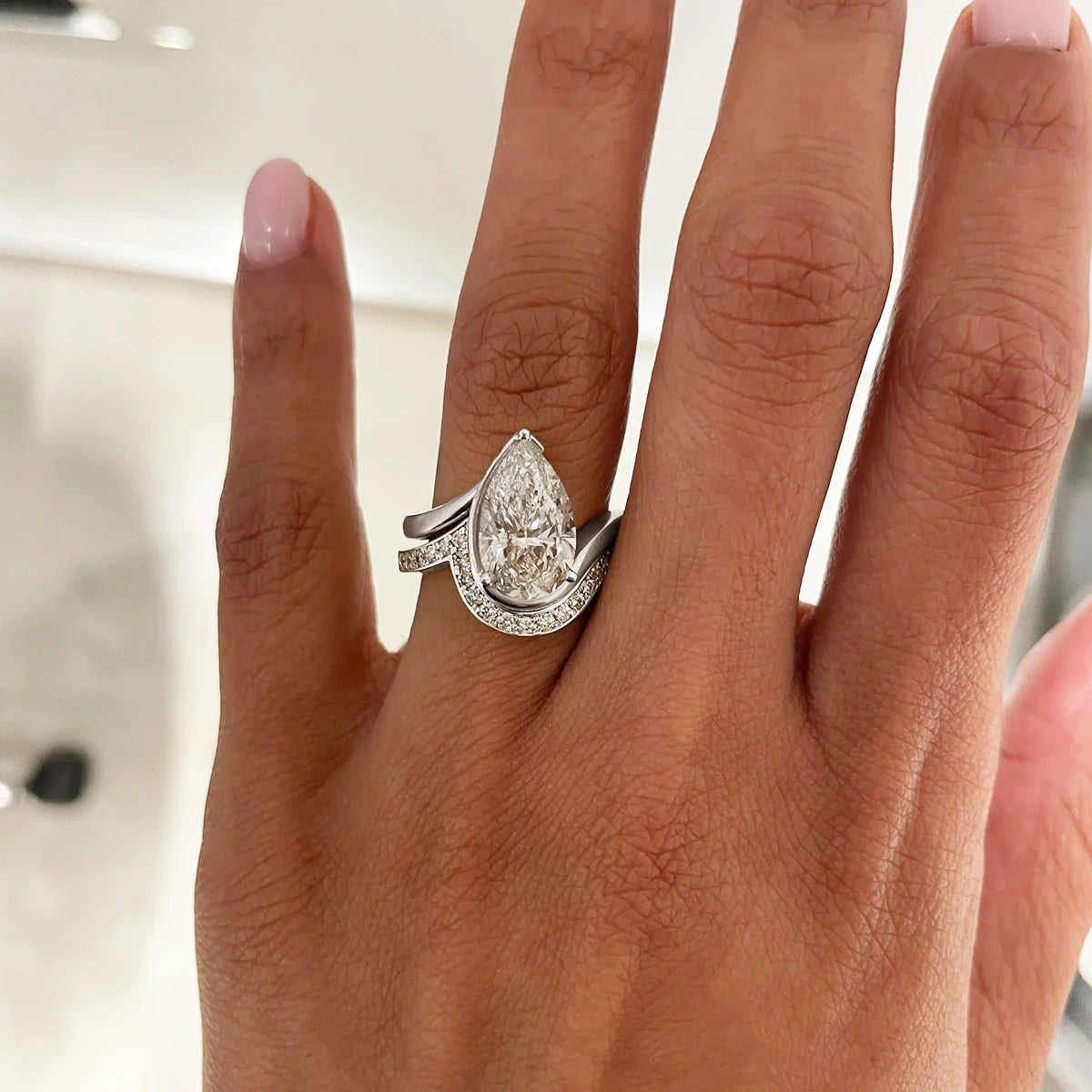 Pear Cut Moissanite Ring Set Bride 100% 925