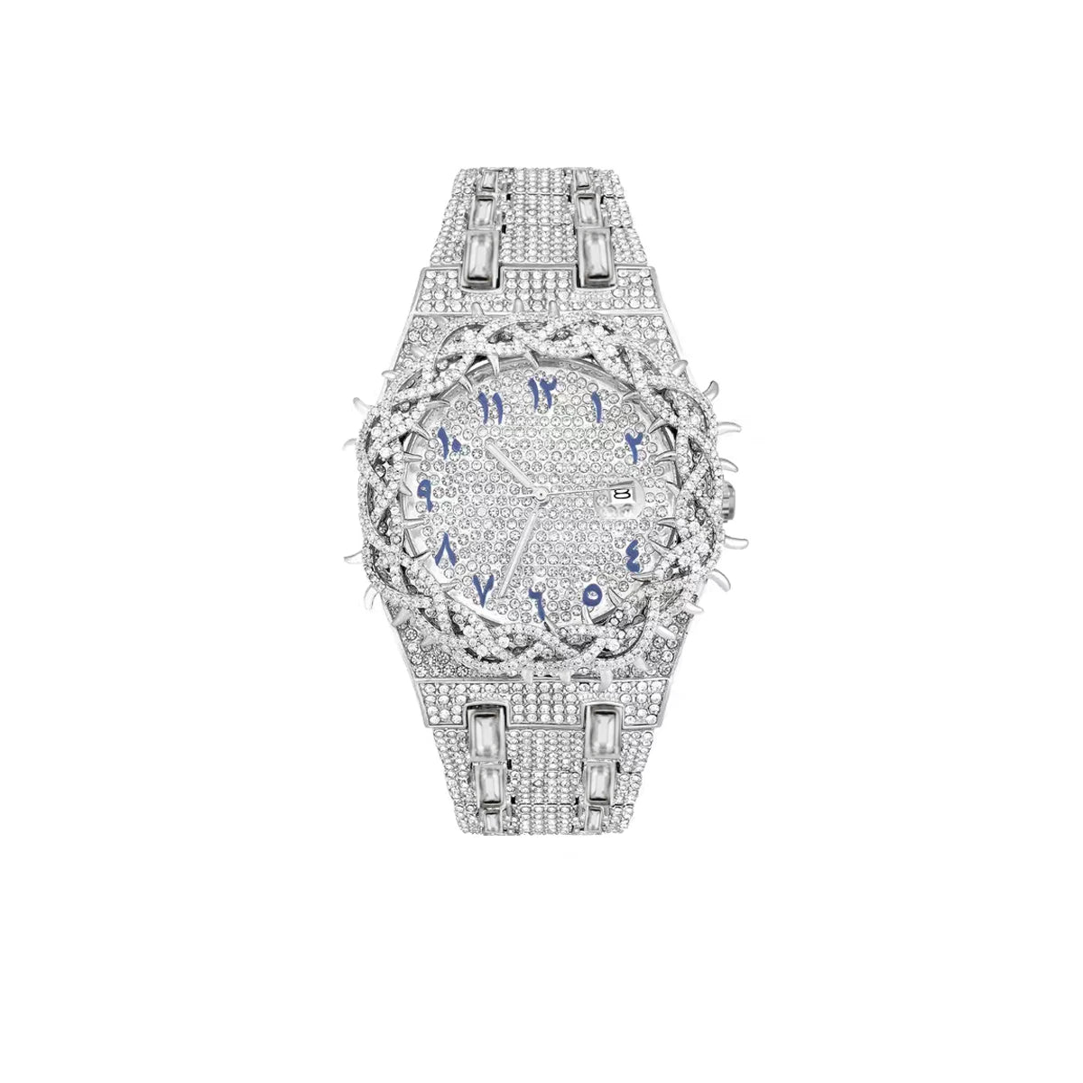 PINTIME Men's Thorn Spike Quartz Watch — Iced Out Rhinestone, Luminous Hands, Water-Resistant