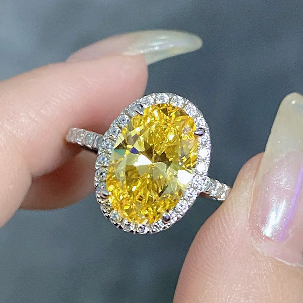 Lumilux Oval Halo Ring — 5CT High Carbon Diamond | 925 Sterling Silver | White, Yellow & Pink
