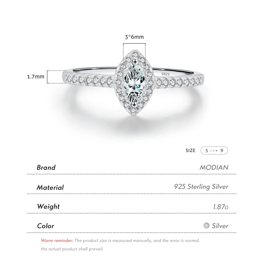 Lumilux Marquise Zircon Solitaire Ring — 925 Sterling Silver | CMA Certified | Wedding & Engagement