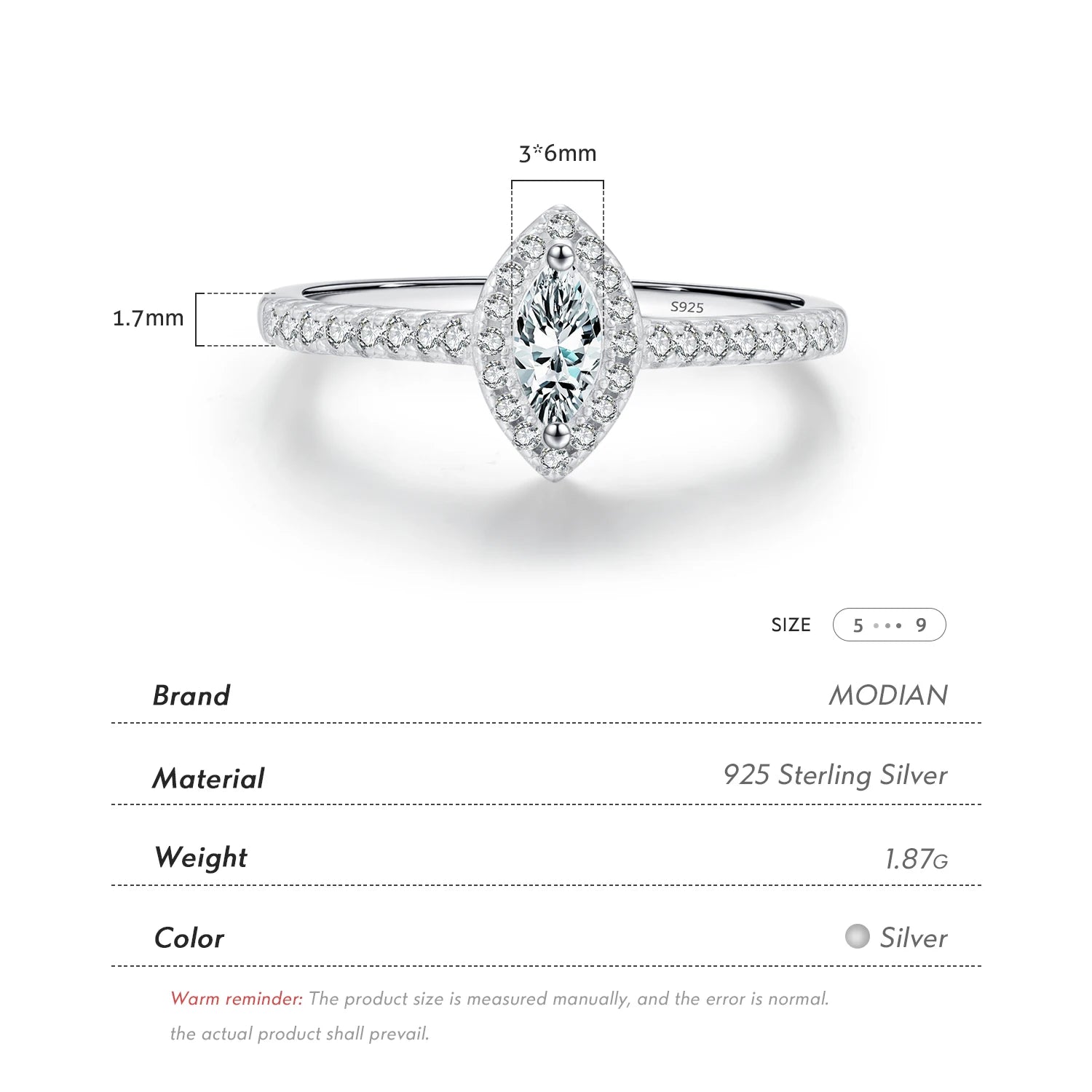 Lumilux Marquise Zircon Solitaire Ring — 925 Sterling Silver | CMA Certified | Wedding & Engagement