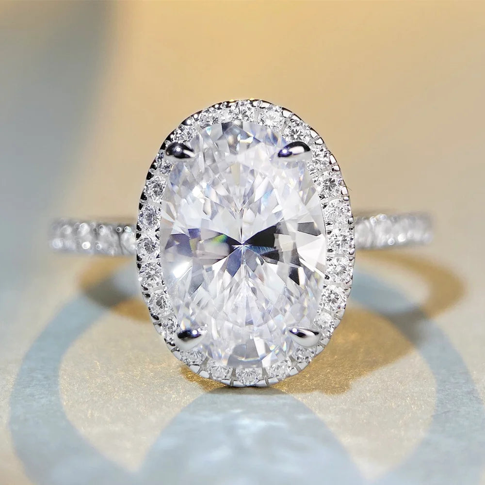Lumilux Oval Halo Ring — 5CT High Carbon Diamond | 925 Sterling Silver | White, Yellow & Pink