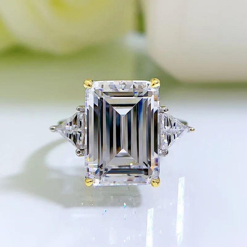 Rectangle Moissanite Ring in S925 Sterling Silver | 5A Grade Zircon | Multi-Colour
