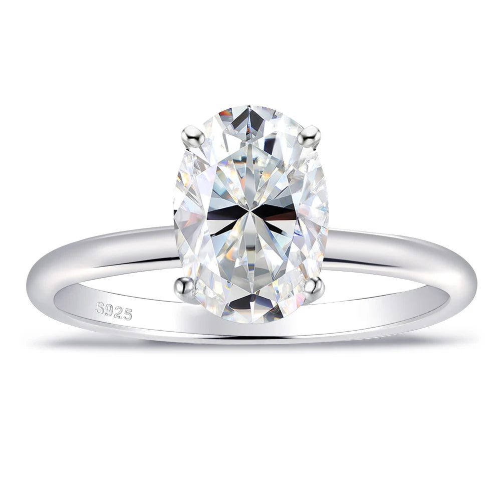 Lumilux Oval Moissanite Solitaire Ring | D Color VVS1 | 925 Sterling Silver & 18K White Gold