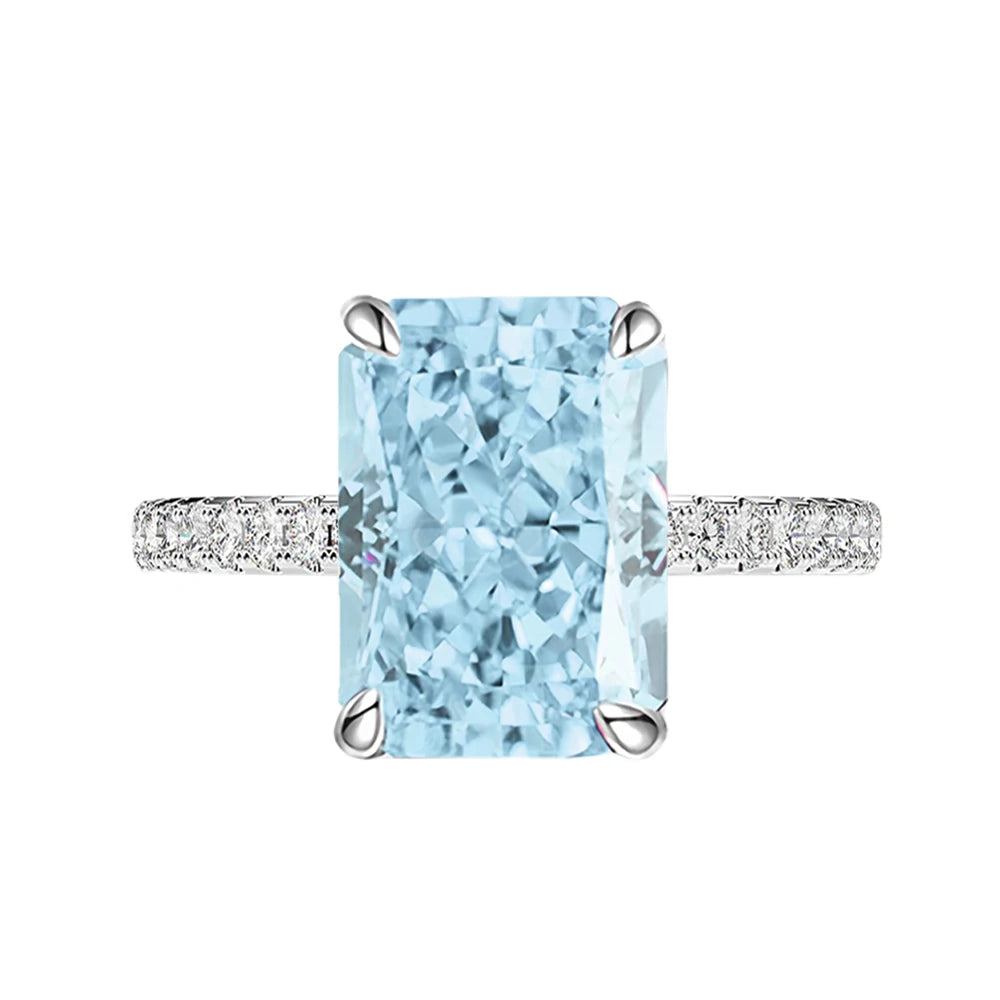 Ice Blue Zircon Cocktail Ring | 925 Sterling Silver | Emerald Cut Fine Jewelry