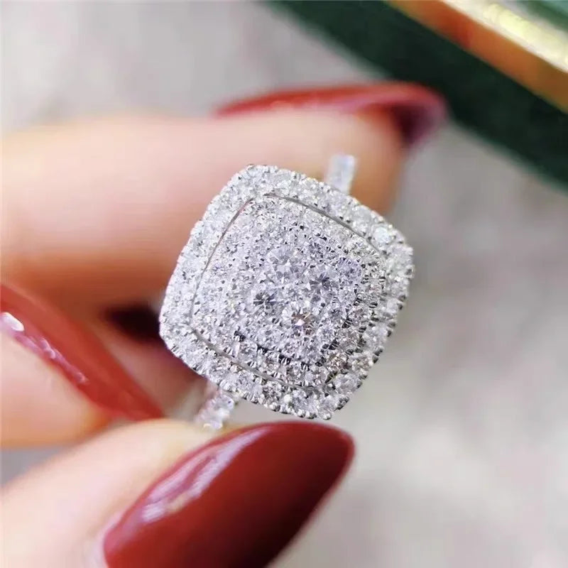 Light luxury classic 925 sterling silver square moissanite ring
