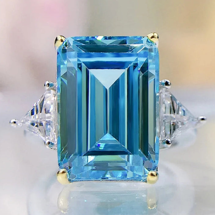 Rectangle Moissanite Ring in S925 Sterling Silver | 5A Grade Zircon | Multi-Colour