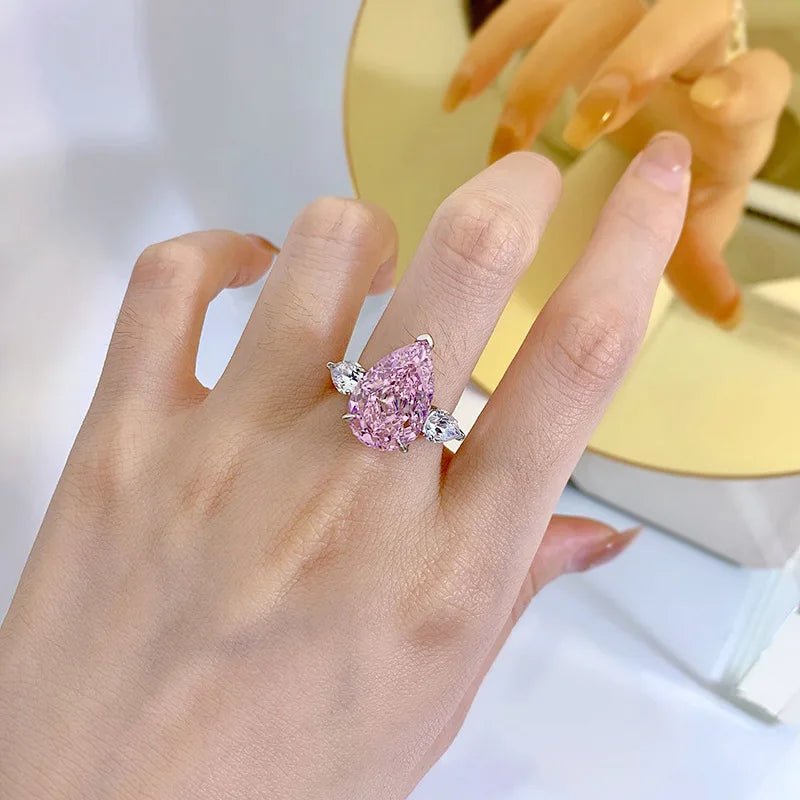 Water Drop Lab Pink Moissanite Diamond Ring