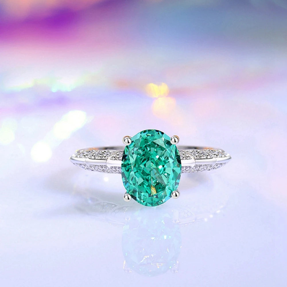 Paraiba Tourmaline & High Carbon Diamond Eternity Ring | 925 Sterling Silver | Fine Bridal Jewelry