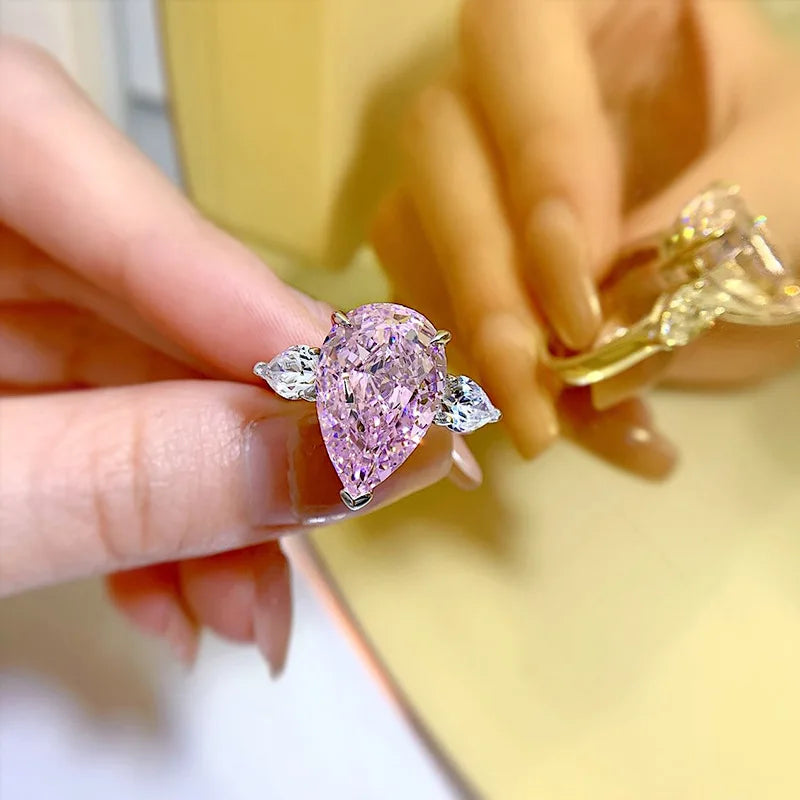 Water Drop Lab Pink Moissanite Diamond Ring