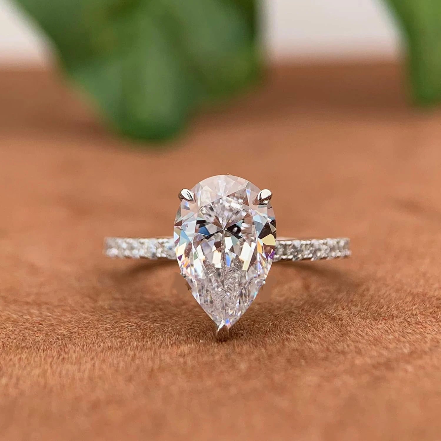 Super Sparkling Pear shaped Moissanite ring