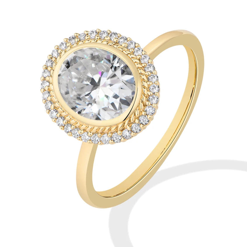 2.0CT Oval Cut Moissanite Halo Engagement Ring | D VVS1 | 925 Sterling Silver | 18K Gold Plated