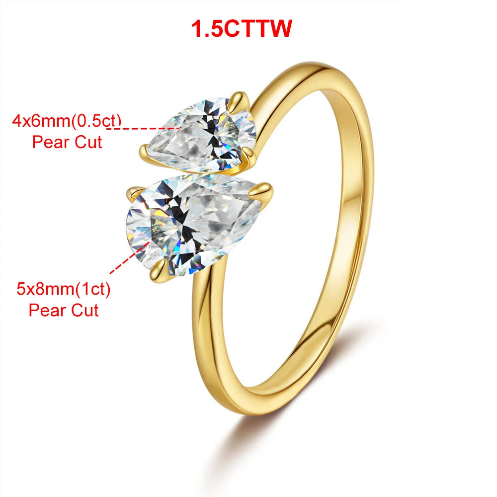 Toi et Moi Double Pear Cut Moissanite Ring | 1.5ct | 925 Silver & 18K Gold Plated