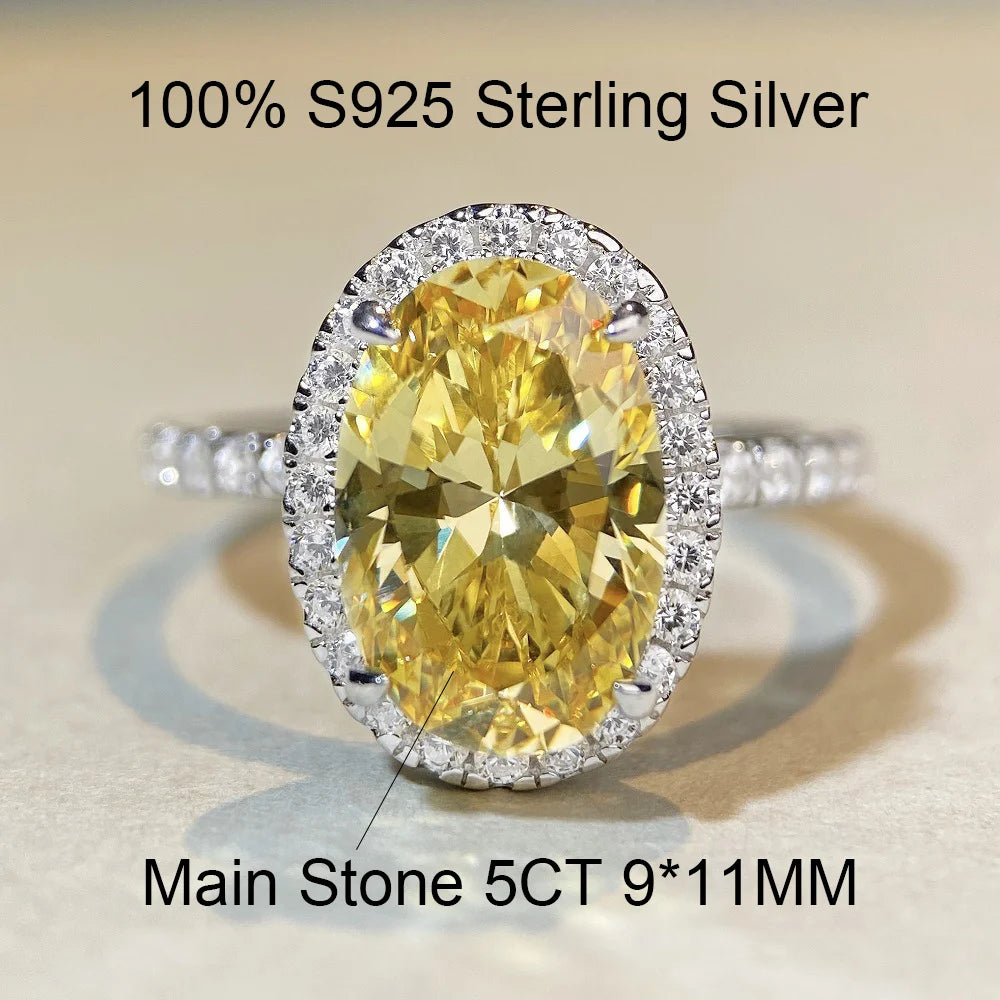 Lumilux Oval Halo Ring — 5CT High Carbon Diamond | 925 Sterling Silver | White, Yellow & Pink