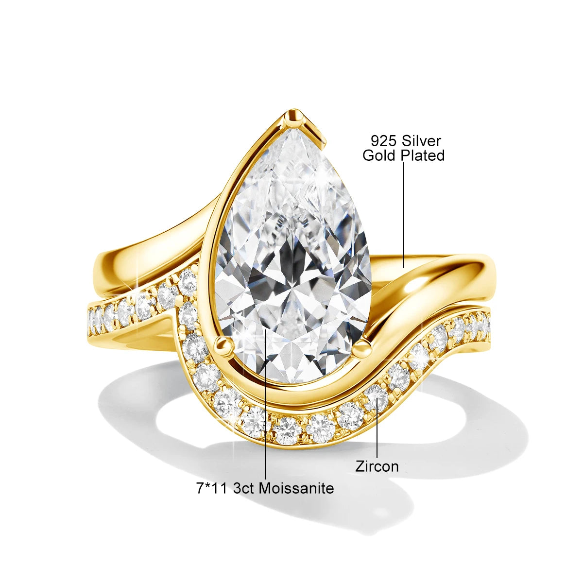 Pear Cut Moissanite Ring Set Bride 100% 925