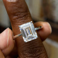 4 Carat Emerald Cut Moissanite Engagement Ring | 925 Sterling Silver | D Color VVS1