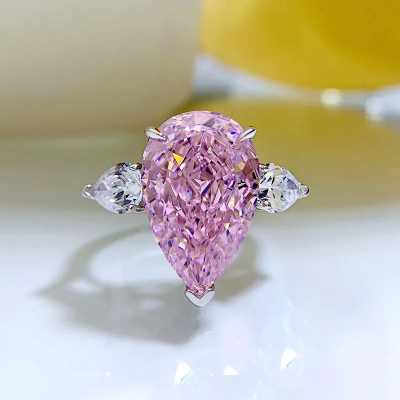 Water Drop Lab Pink Moissanite Diamond Ring