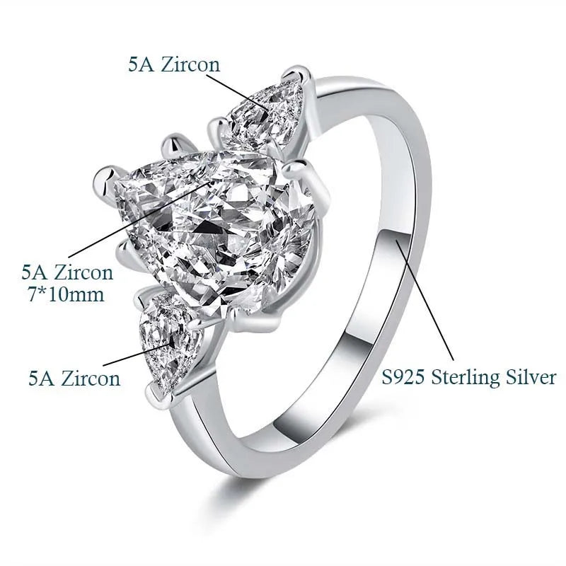 1-5CT Pear Cut Miossanite Ring Certified 925